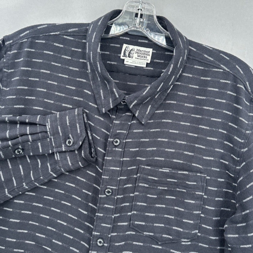Marmot Flannel Shirt Mens Large Gray Button Up Mountain Works Hiking Outdoor